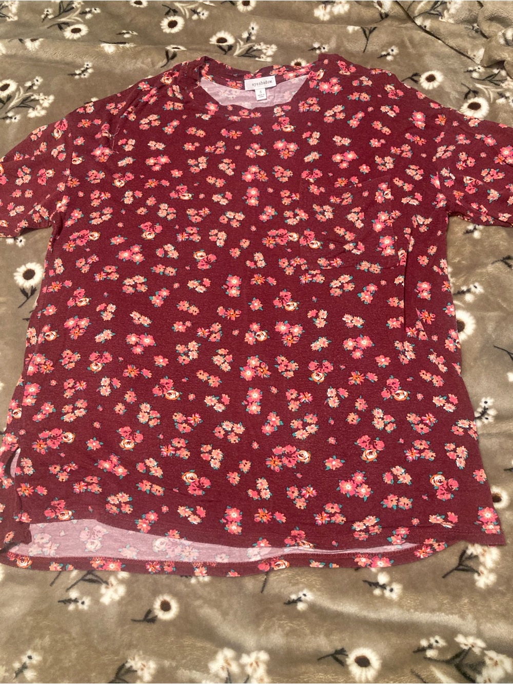 Burgundy Floral Short Sleeve Tee